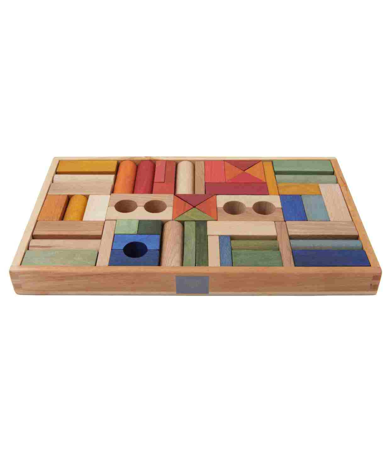 Drewniane Klocki w Skrzynce – Kolorowe, 54 Elementy