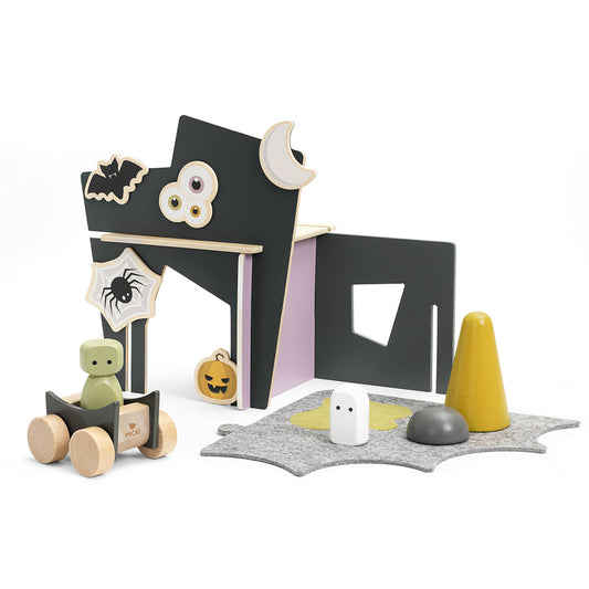Drewniany Straszny Dwór z magnesami zestaw, zabawka domek dla dzieci, Micki