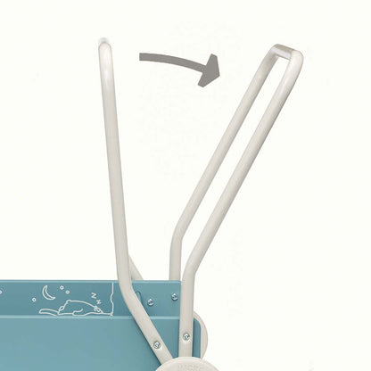 Niebieski drewniany chodzik pchacz, do nauki chodzenia, dla dzieci, Micki