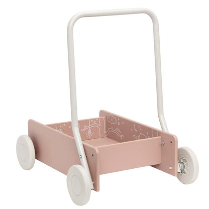 Różowy drewniany chodzik pchacz, do nauki chodzenia, dla dzieci, zabawka Micki