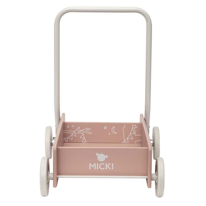 Różowy drewniany chodzik pchacz, do nauki chodzenia, dla dzieci, zabawka Micki