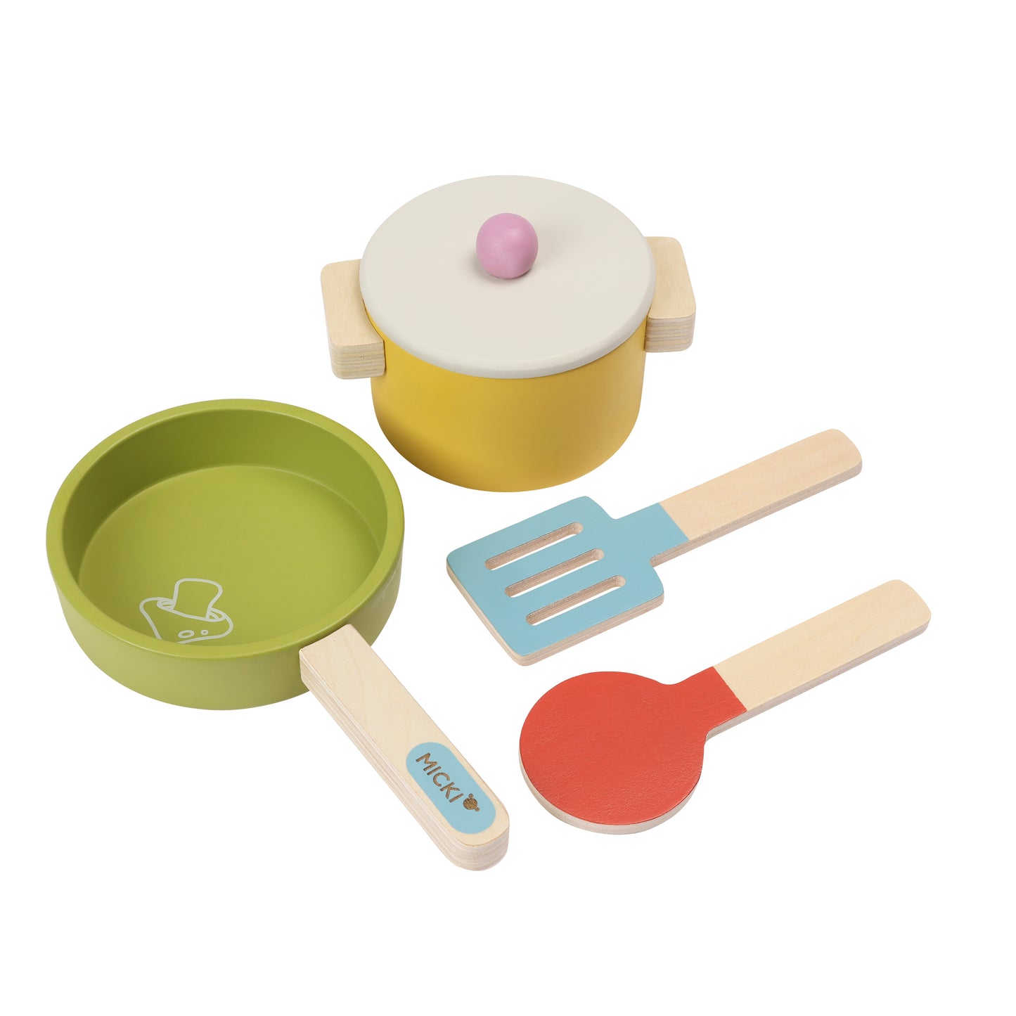 Drewniane akcesoria kuchenne dla dzieci, zestaw garnki, gotowanie, Micki