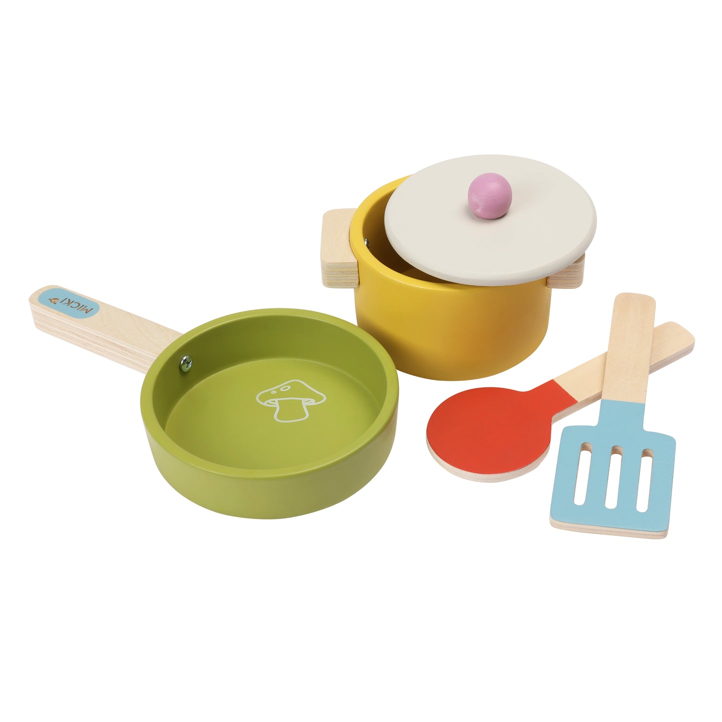 Drewniane akcesoria kuchenne dla dzieci, zestaw garnki, gotowanie, Micki