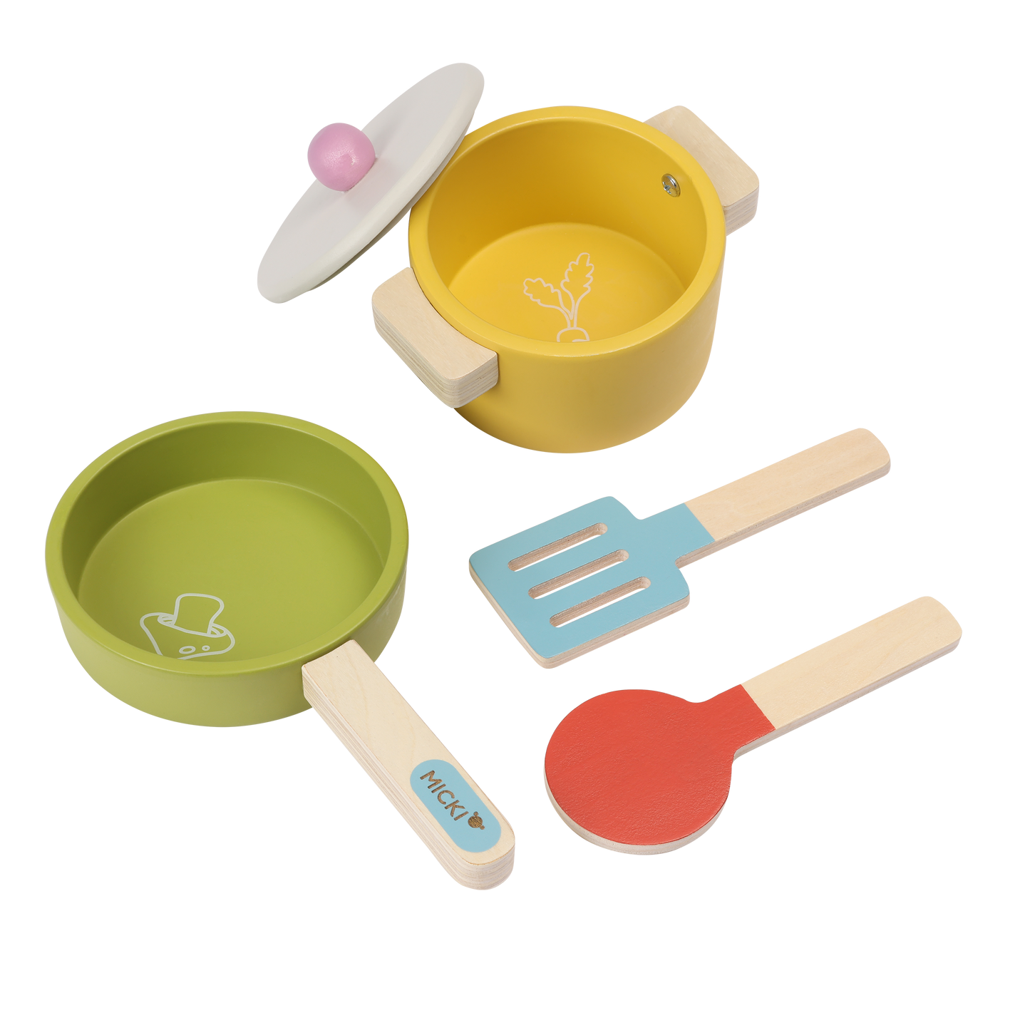 Drewniane akcesoria kuchenne dla dzieci, zestaw garnki, gotowanie, Micki