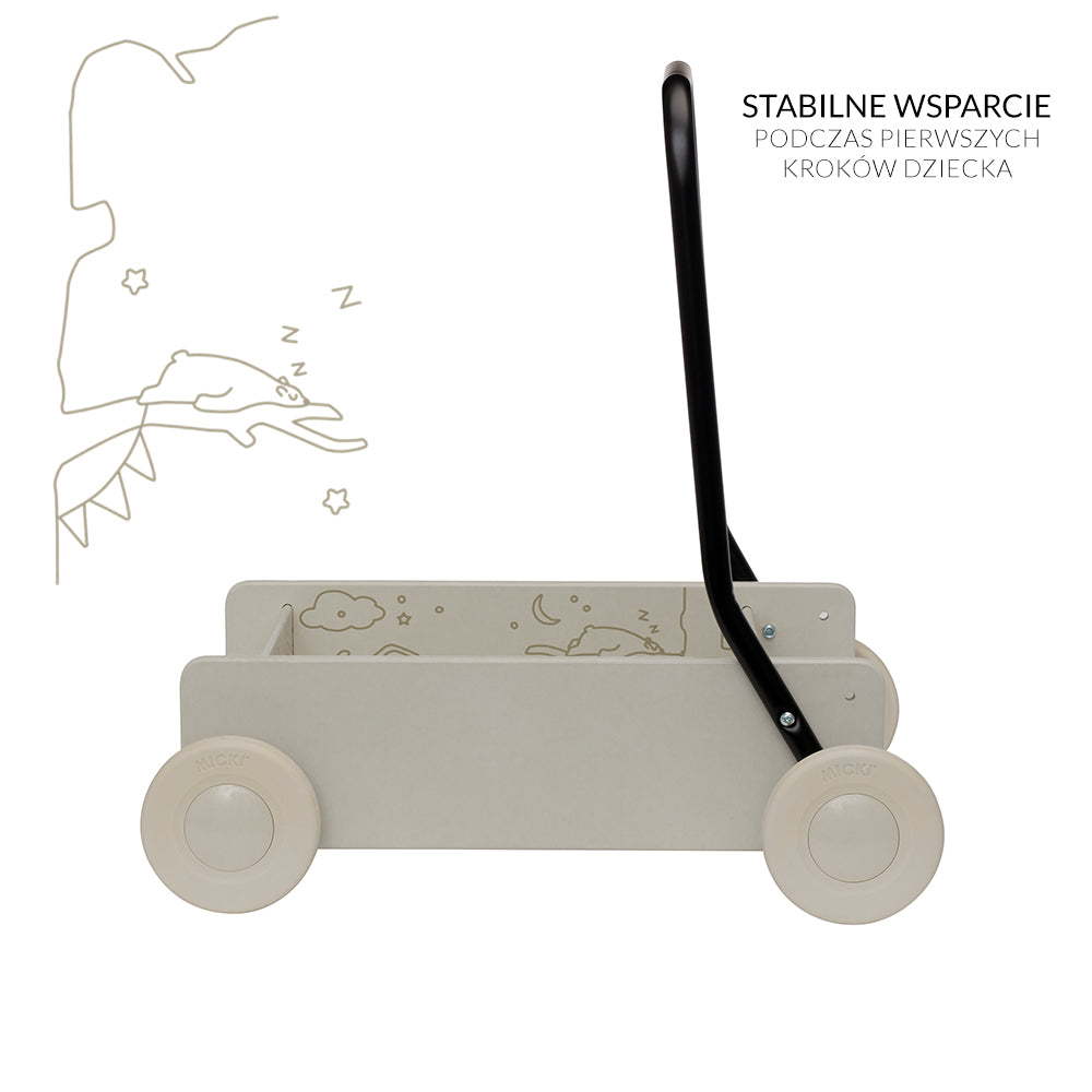 Beżowy drewniany chodzik pchacz, do nauki chodzenia, dla dzieci, zabawka Micki
