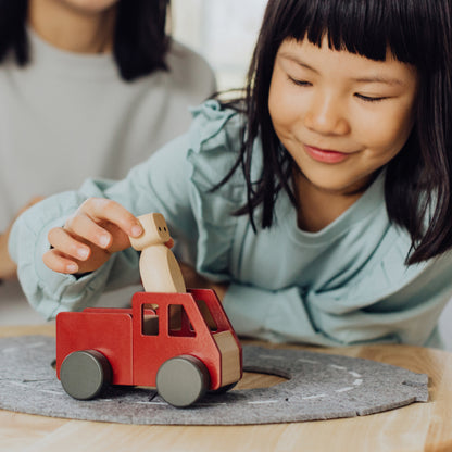 Drewniany wóz strażacki, zabawka dla dzieci, zestaw, odgrywanie ról, Micki