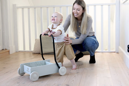 Beżowy drewniany chodzik pchacz, do nauki chodzenia, dla dzieci, zabawka Micki