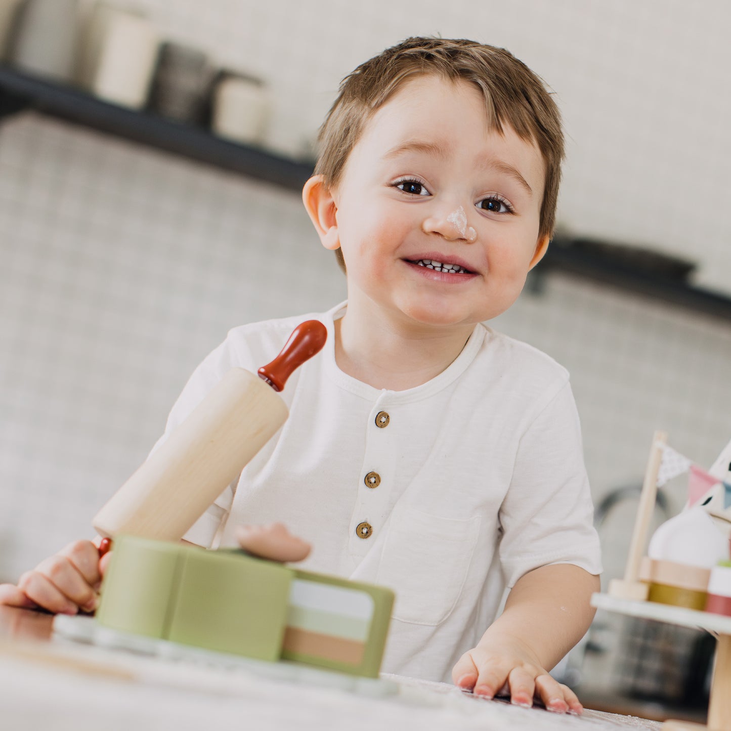 Drewniany tort, układanka, klocki dla dzieci, zabawka, gotowanie, Micki