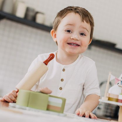 Drewniany tort, układanka, klocki dla dzieci, zabawka, gotowanie, Micki