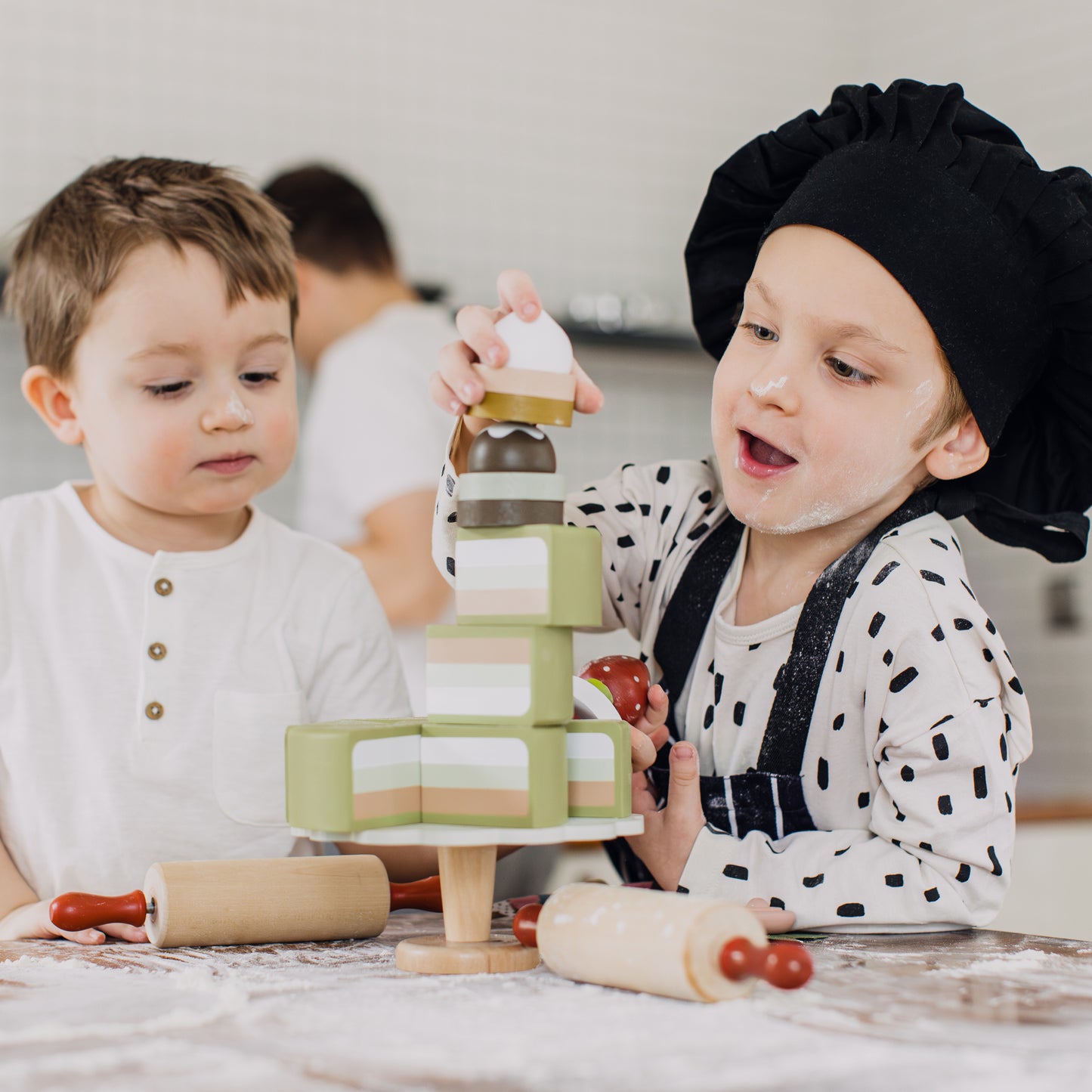 Drewniany tort, układanka, klocki dla dzieci, zabawka, gotowanie, Micki