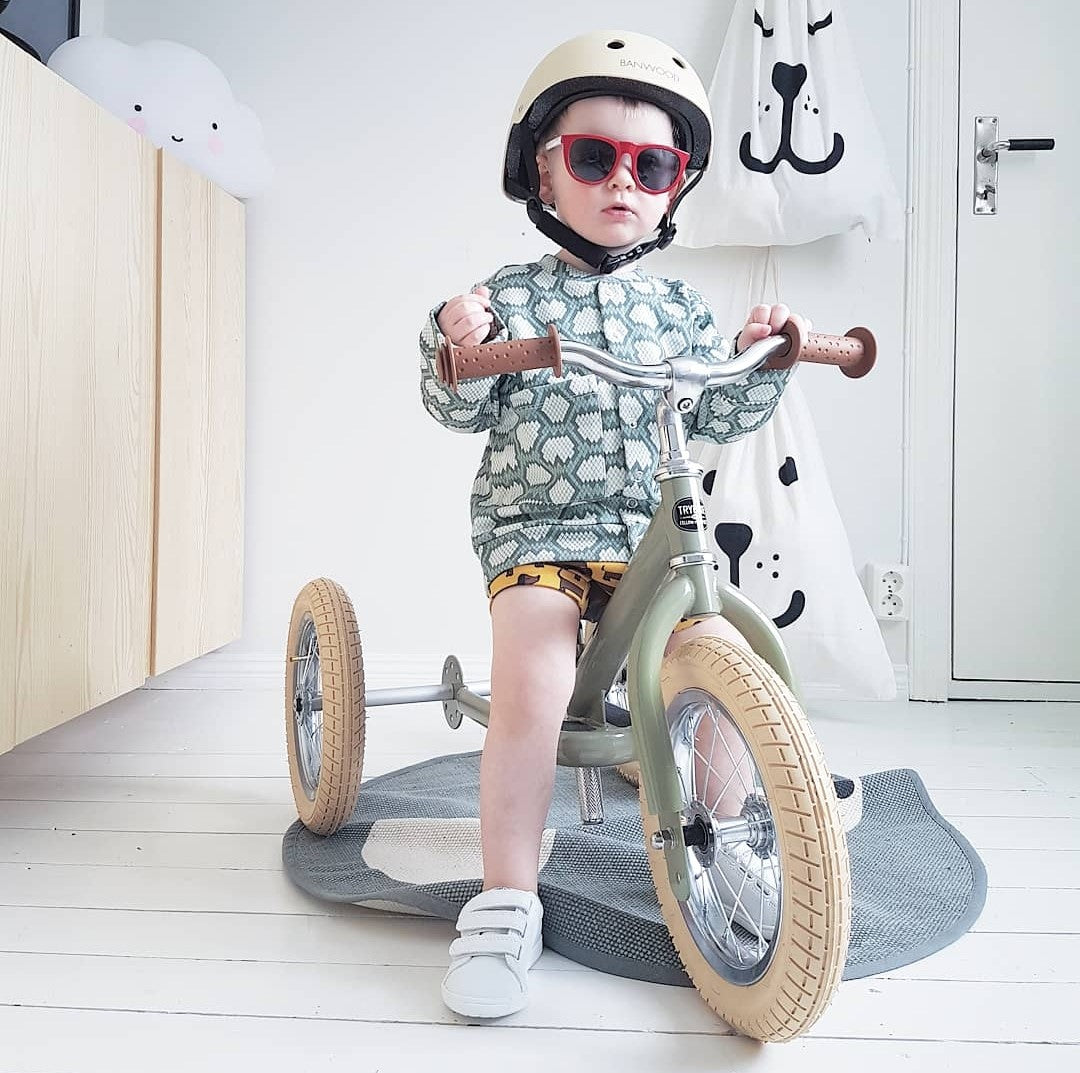 Pierwszy rowerek trójkołowy dziecięcy biegowy 2w1 zielony matowy Trybike