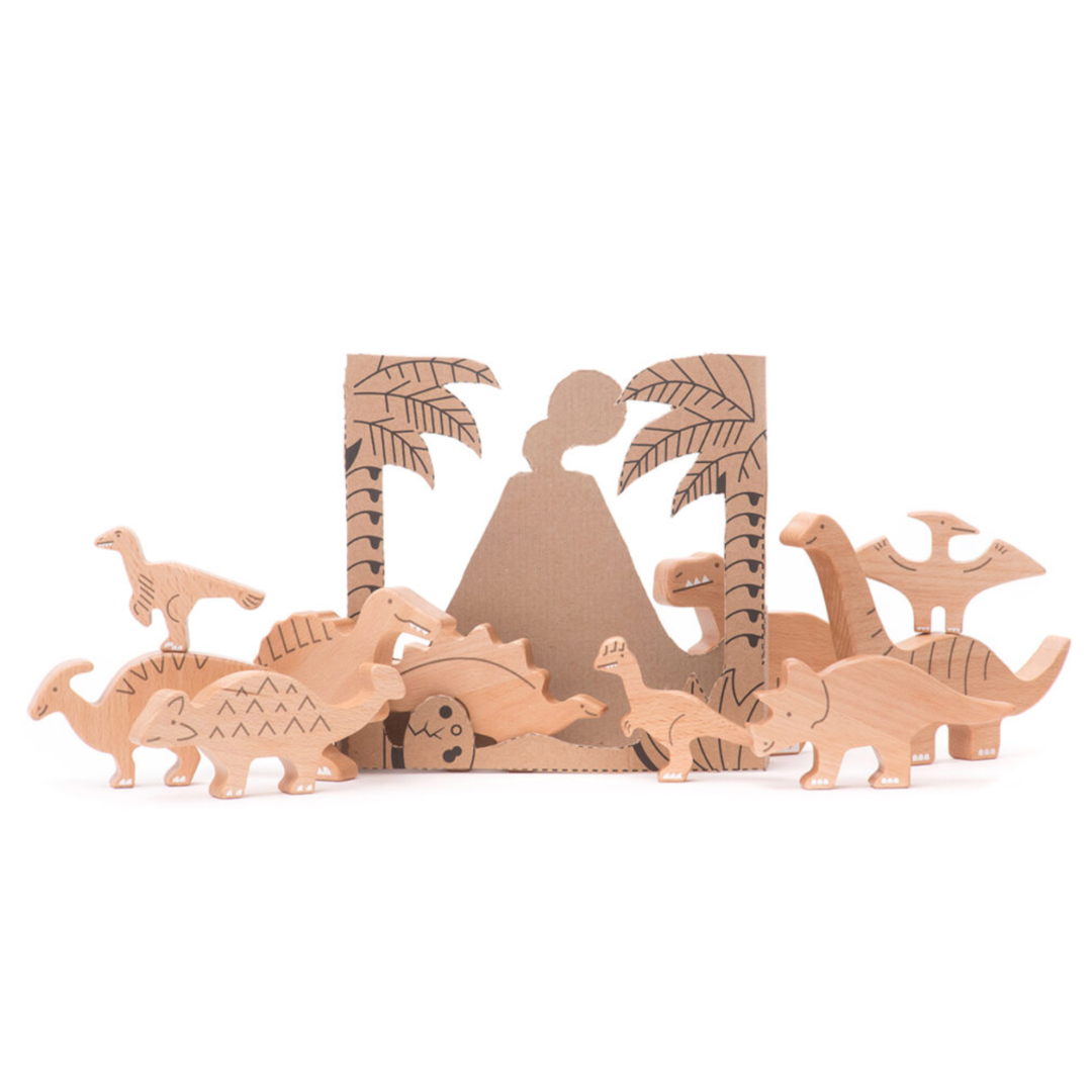 Drewniane figurki dinozaurów - zestaw 10szt. - BAJO