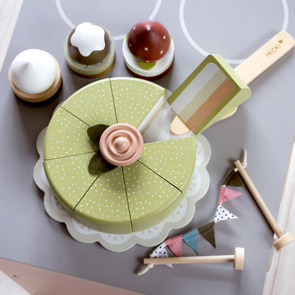 Drewniany tort, układanka, klocki dla dzieci, zabawka, gotowanie, Micki