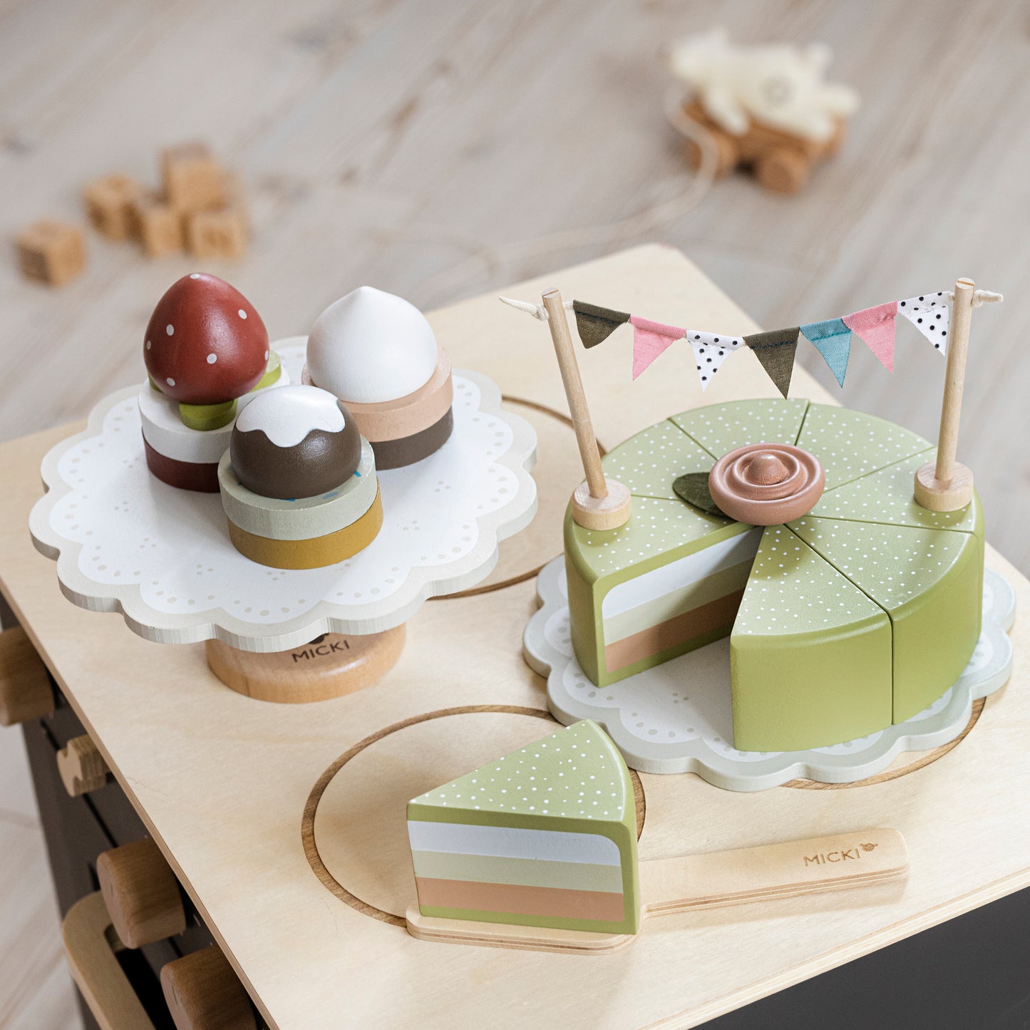 Drewniany tort, układanka, klocki dla dzieci, zabawka, gotowanie, Micki
