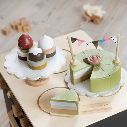 Drewniany tort, układanka, klocki dla dzieci, zabawka, gotowanie, Micki