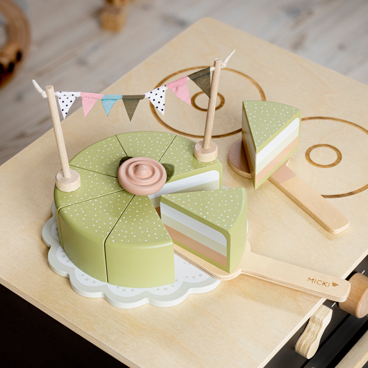 Drewniany tort, układanka, klocki dla dzieci, zabawka, gotowanie, Micki
