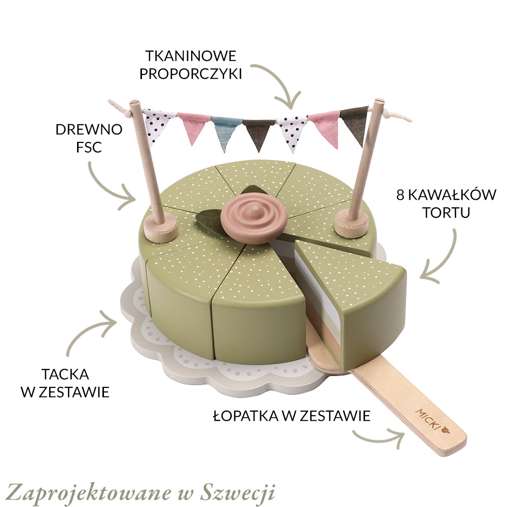 Drewniany tort, układanka, klocki dla dzieci, zabawka, gotowanie, Micki