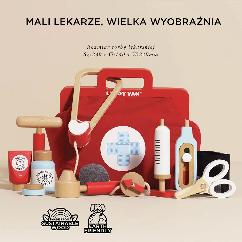 Drewniany zestaw lekarza, zabawka dla dzieci, odgrywanie ról, Le Toy Van