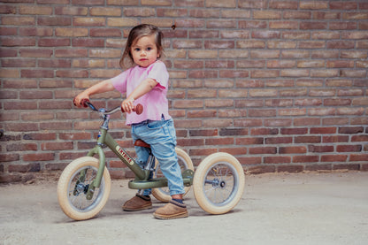 Pierwszy rowerek trójkołowy dziecięcy biegowy 2w1 zielony matowy Trybike