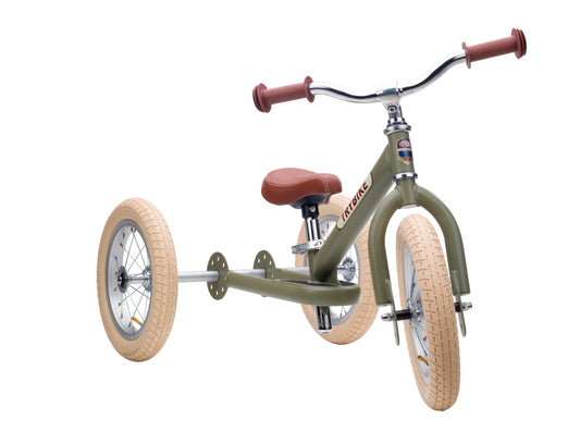 Pierwszy rowerek trójkołowy dziecięcy biegowy 2w1 zielony matowy Trybike