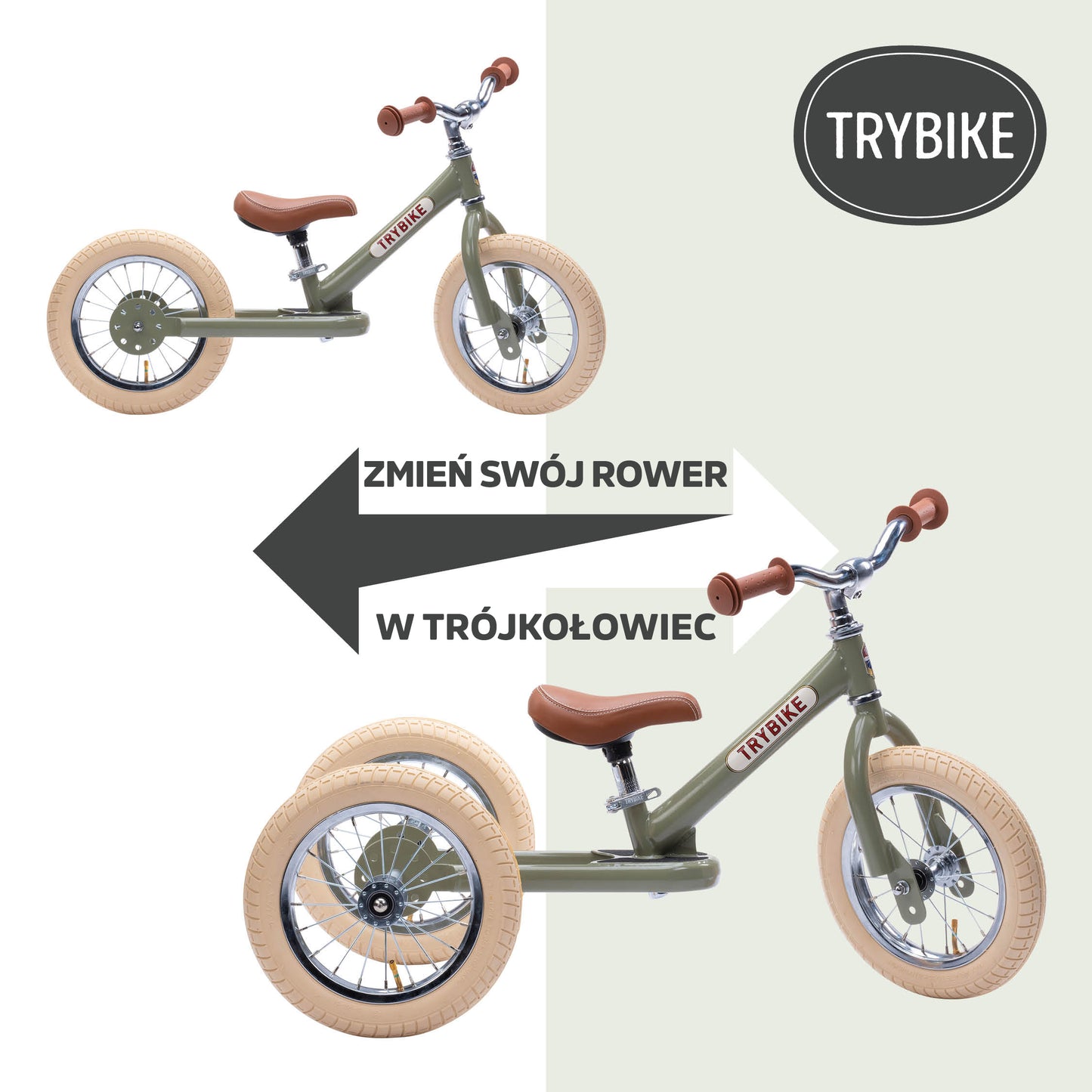Pierwszy rowerek trójkołowy dziecięcy biegowy 2w1 zielony matowy Trybike