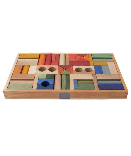 Drewniane Klocki w Skrzynce – Kolorowe, 54 Elementy