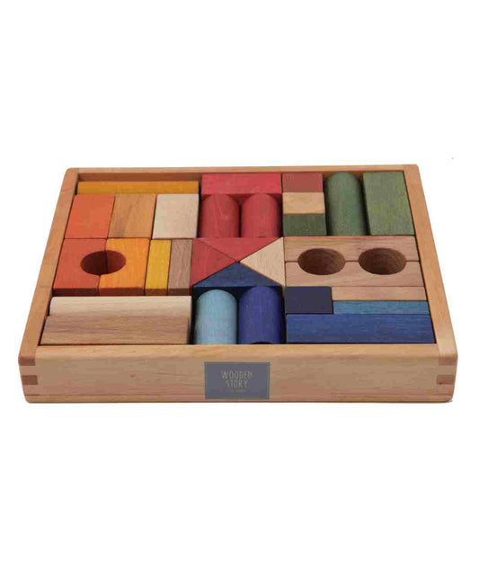 Drewniane Klocki w Skrzynce – Kolorowe, 30 Elementów
