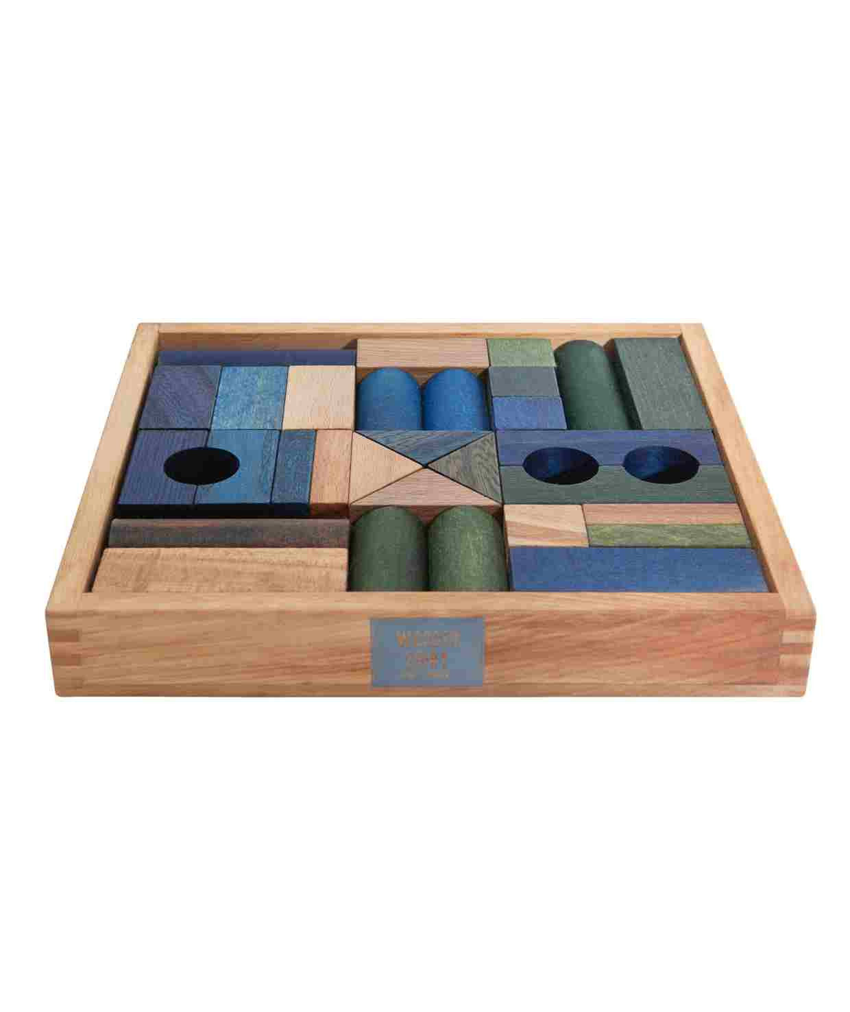 Drewniane Klocki w Skrzynce – Barwa Zimna, 30 Elementów